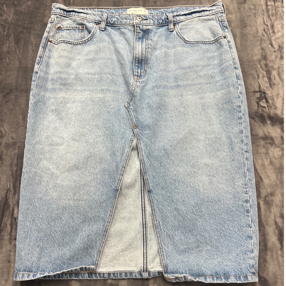 Abercrombie & Fitch Denim Midi Skirt Women 18/34 Light Wash High Rise Front Slit